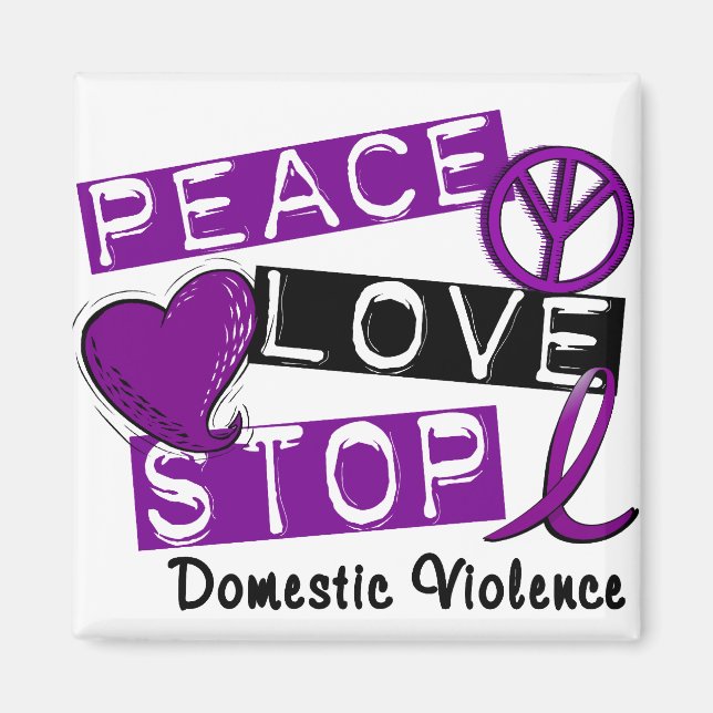 Peace KÄRLEK STOP Domestic Violence T-Shirts Magnet (Framsidan)