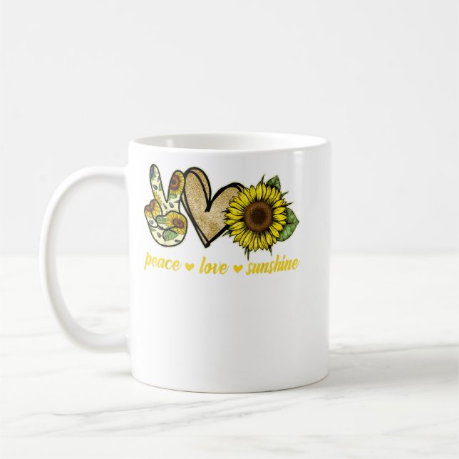 Peace Kärlek Sunshine Guld Heart Solros Kaffemugg (Vänster)