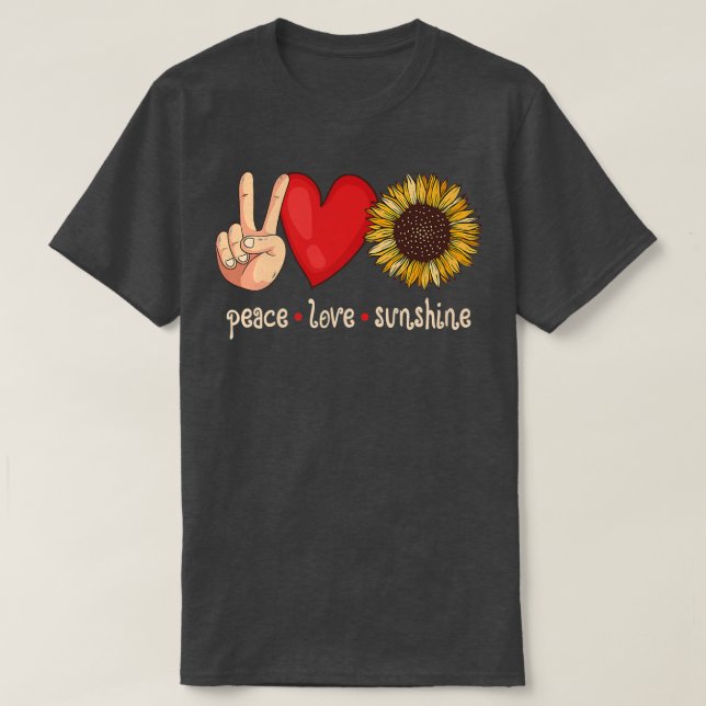 Peace Kärlek Sunshine Large Plants Solrosbidrag T Shirt (Design framsida)