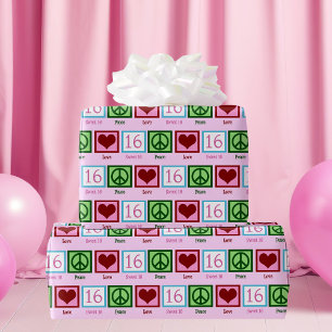 Peace Kärlek Sweet 16 Birthday Presentpapper