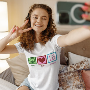 Peace Kärlek Sweet 16 Cute 16:e födelsedagsflickan T Shirt