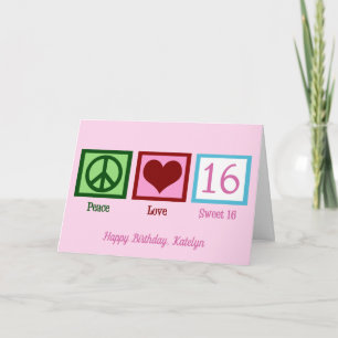Peace Kärlek Sweet 16 Cute Anpassningsbar 16:e föd Kort