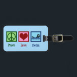 Peace Kärlek Swimming Bagagebricka<br><div class="desc">En söt simma med fredstecken,  hjärta och en simmare på söt bassäng blå bakgrund. Ett team med coola simma närvarande för en buss.</div>