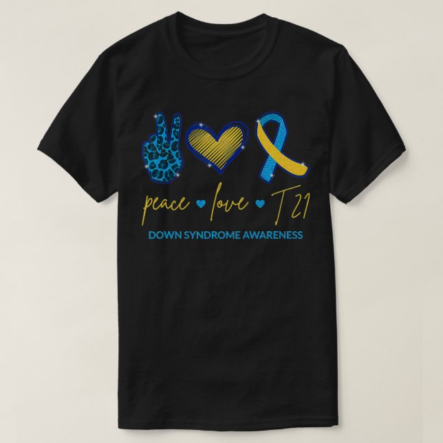 Peace Kärlek T21 Blue Gult Ribbon Down Syndrome Aw T Shirt (Design framsida)