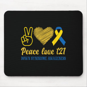 Peace Kärlek T21 Blue Gult Ribbon Down Syndrome Musmatta