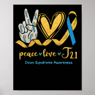 Peace Kärlek T21 Blue Gult Ribbon Down Syndrome Poster