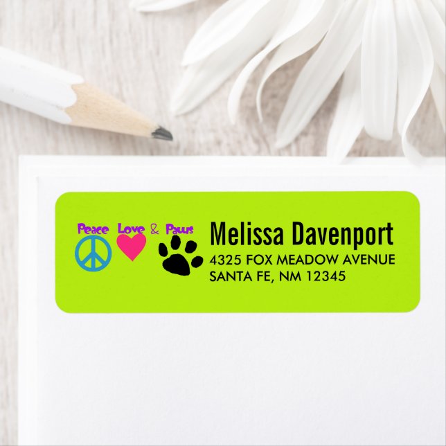 Peace Kärlek & Tassar Neon Illustration Returadress Etikett (Insitu)