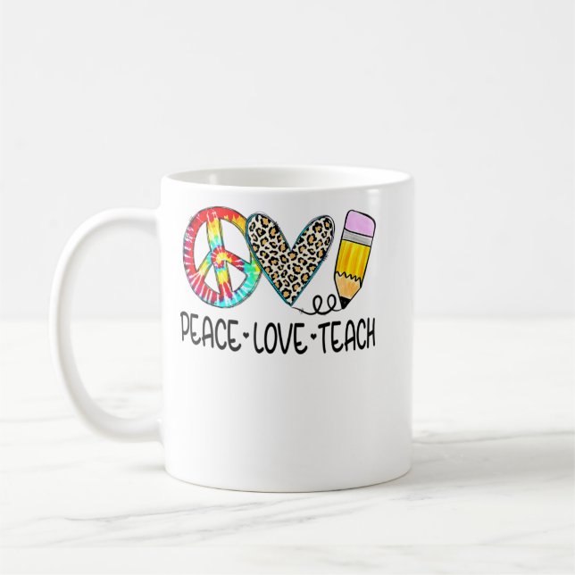 Peace Kärlek Teach Leopard Teacher Back to school  Kaffemugg (Vänster)