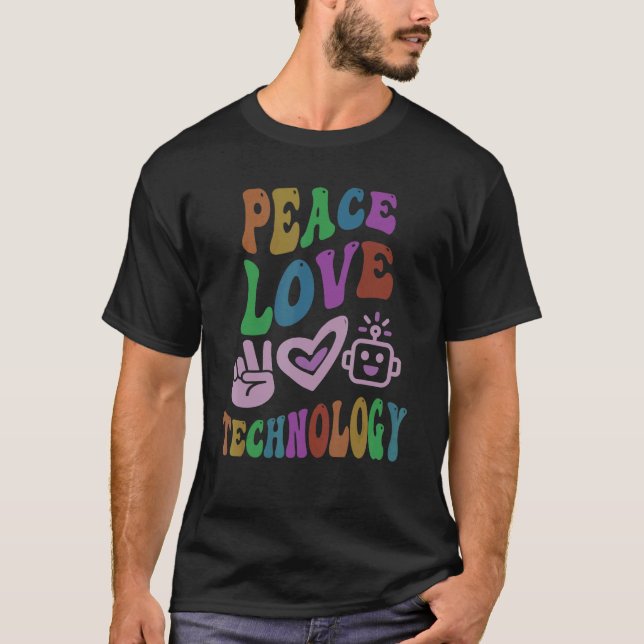 PEACE KÄRLEK TECHNOLOGY Retro Computer Teacher Gro T Shirt (Framsida)