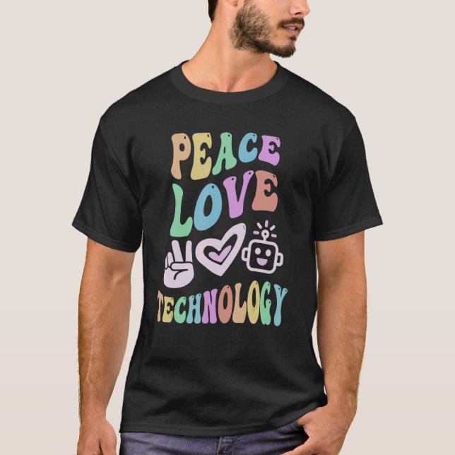 PEACE KÄRLEK TECHNOLOGY Retro Computer Teacher Gro T Shirt (Framsida)