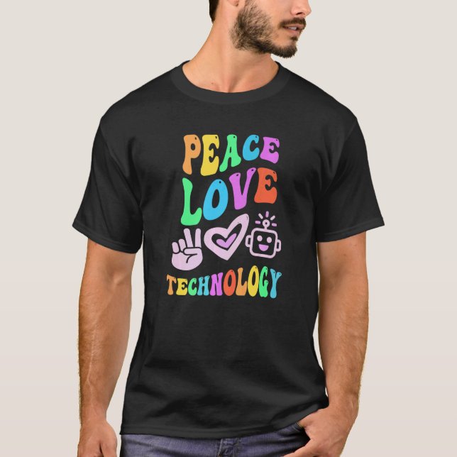 PEACE KÄRLEK TECHNOLOGY Retro Computer Teacher Gro T Shirt (Framsida)