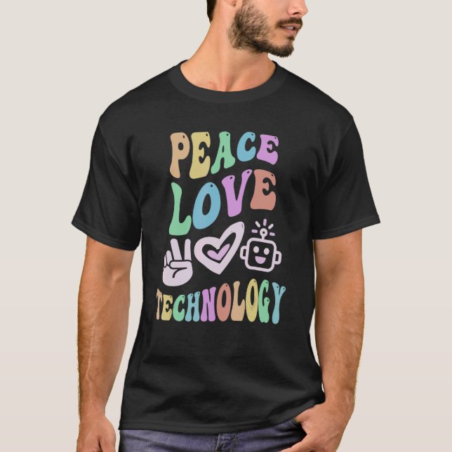 PEACE KÄRLEK TECHNOLOGY Retro Computer Teacher Gro T Shirt (Framsida)