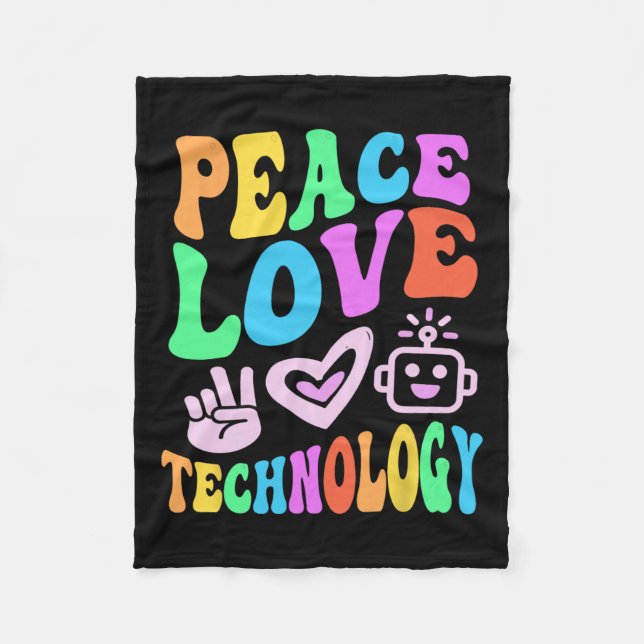 Peace Kärlek Technology Retro Computer Teacher Vib Fleecefilt (Framsidan)