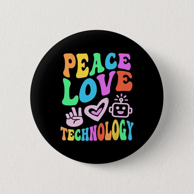 Peace Kärlek Technology Retro Computer Teacher Vib Knapp (Framsida)