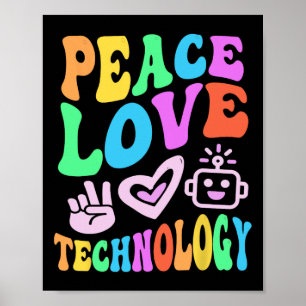 Peace Kärlek Technology Retro Computer Teacher Vib Poster