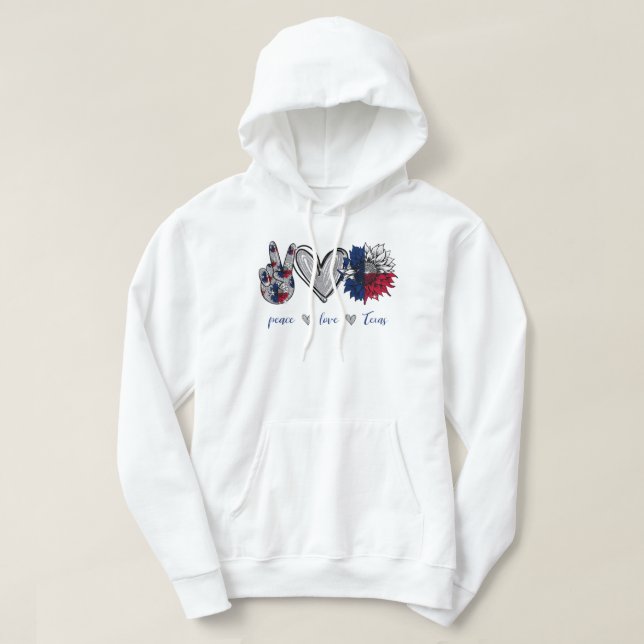 Peace Kärlek Texas Flagga Solrosblomma Hoodie (Design framsida)