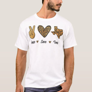 Peace Kärlek Texas Leopard Flagga Souvenirs åt mig T Shirt