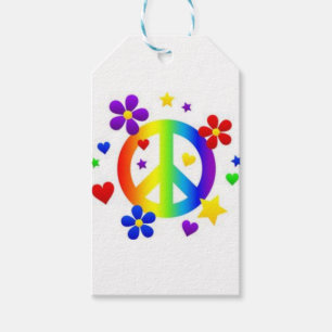 PEACE KÄRLEK TIE DYE HIPPIE SYMBOL PRESENTETIKETT
