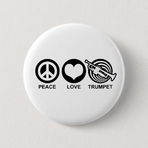 Peace Kärlek Trumpet Knapp