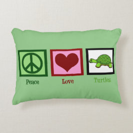 Peace Kärlek Turtles Cute Grönt Prydnadskudde
