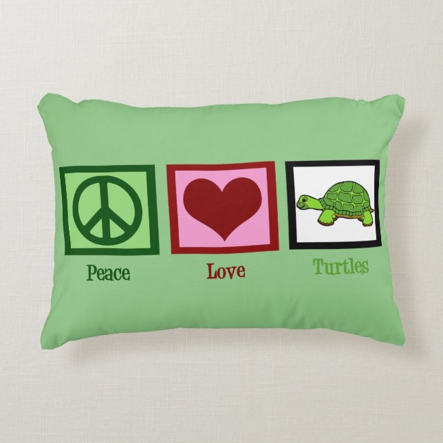 Peace Kärlek Turtles Cute Grönt Prydnadskudde (Framsidan)