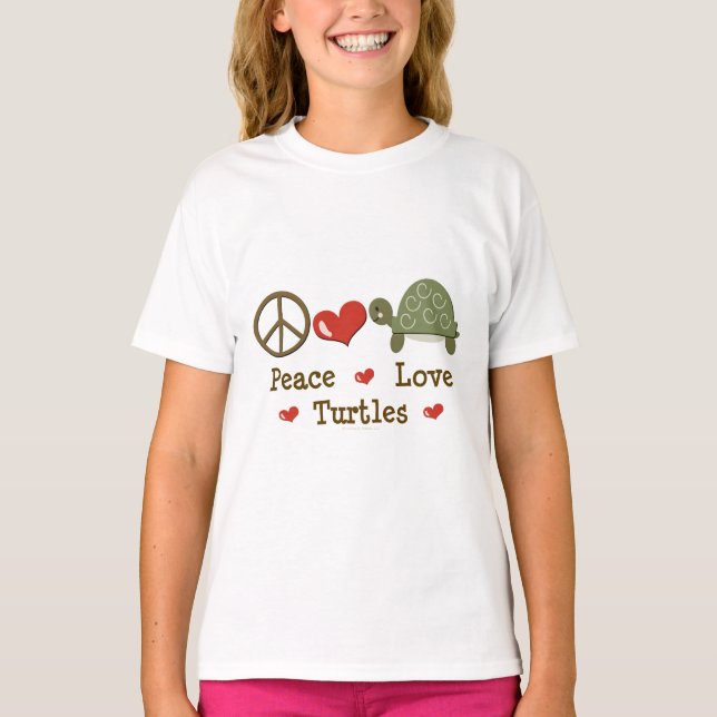 Peace Kärlek Turtles Kids Ringer Tee Shirt (Framsida)