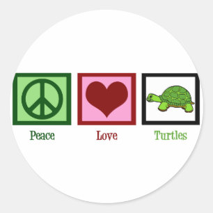 Peace Kärlek Turtles Runt Klistermärke