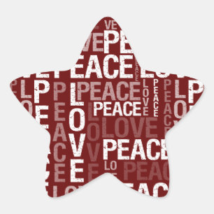 Peace Kärlek Typography Stjärnformat Klistermärke