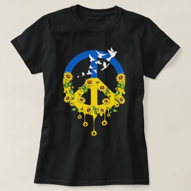 Peace Kärlek Ukraina Dove Ukraina Solros Ukraina T Shirt (Design framsida)
