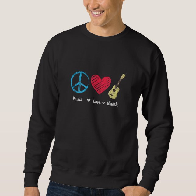 Peace Kärlek Ukulele Hawaiian Music Ukelele Uke Pl Lång Ärmad Tröja (Framsida)