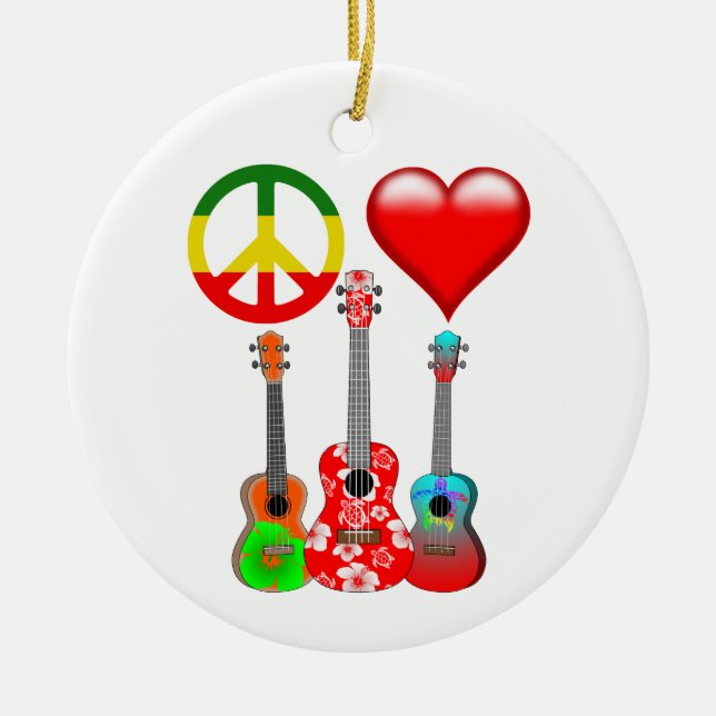 Peace Kärlek Ukuleles Julgransprydnad Keramik (Framsidan)