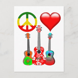 Peace Kärlek Ukuleles Vykort