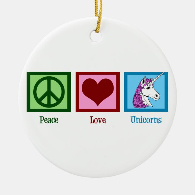 Peace Kärlek Unicorns Julgransprydnad Keramik (Framsidan)
