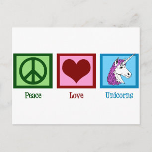 Peace Kärlek Unicorns Vykort