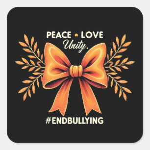 Peace Kärlek Unity End Bulling Awareness Fyrkantigt Klistermärke