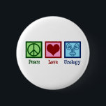 Peace Kärlek Urology Knapp<br><div class="desc">Peace Kärlek Urology. En coola urolog- gåva till ett urologiskt doktor eller sjuksköterska med fredstecken,  hjärta och bild i en blåsa. Underbar urologiavdelning presenter.</div>