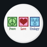 Peace Kärlek Urology Magnet<br><div class="desc">Peace Kärlek Urology. En coola urolog- gåva till ett urologiskt doktor eller sjuksköterska med fredstecken,  hjärta och bild i en blåsa. Underbar urologiavdelning presenter.</div>