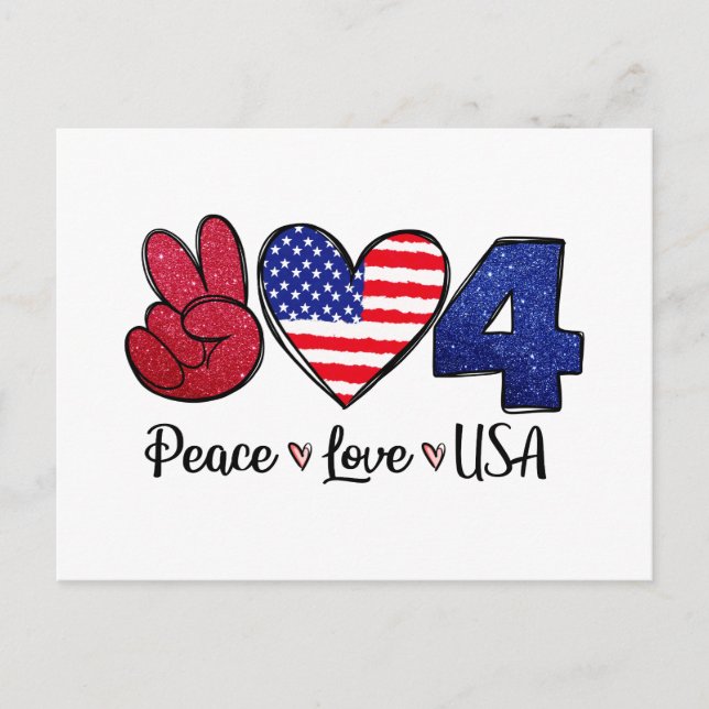 Peace Kärlek USA 4 juli Vykort (Framsida)