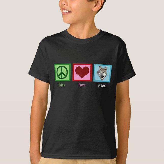 Peace Kärlek Vargars Cute Varg Kids Tee Shirt (Framsida)