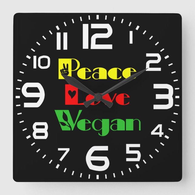 Peace KÄRLEK VEGAN Coola, Retro Fyrkantig Klocka (Framsida)