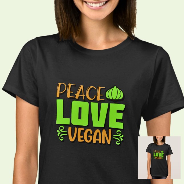 Peace Kärlek Vegan Grönt Brown på T-Shirt (Skapare uppladdad)