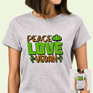 Peace Kärlek Vegan Grönt Brown på T Shirt
