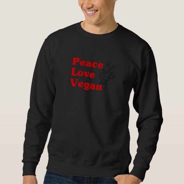 Peace Kärlek Vegan Retro Stil-citat med Ro Illu Lång Ärmad Tröja (Framsida)
