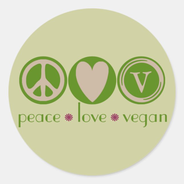 Peace Kärlek Vegan Runt Klistermärke (Framsida)