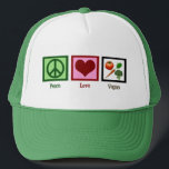 Peace Kärlek Vegan Truckerkeps<br><div class="desc">Ät inte animaliska produkter. Period. Ingen kött. Inga ägg. Inget mejeri.</div>