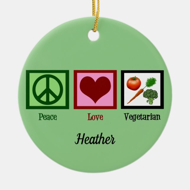 Peace Kärlek Vegetarian Grönt Monogram jul Julgransprydnad Keramik (Framsidan)