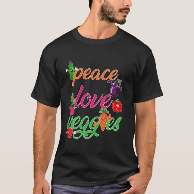 Peace Kärlek Veggies Funny Vegan Veganism Vegetari T Shirt (Framsida)