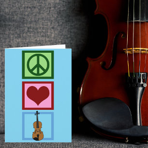 Peace Kärlek Violin Cute Blue Violinist jul Helgkort