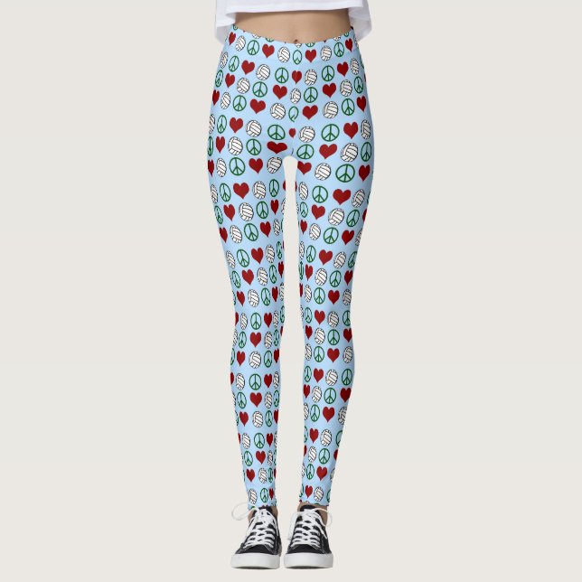 Peace Kärlek Volleyball Mönster Leggings (Framsida)