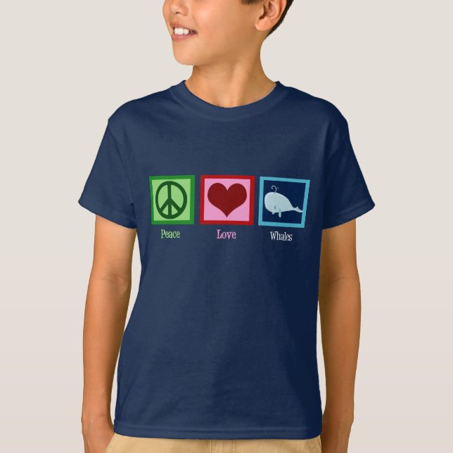 Peace Kärlek Whales Navy Blue Kids Tröja (Framsida)